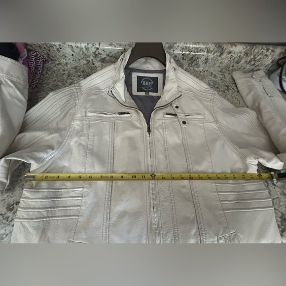 BKE Men’s Cream White Faux Leather Moto Jacket Size XL - Picture 10 of 11